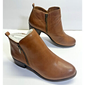Lucky Brand Basel Leather Booties Women's Size 9W Toffee Zip Wedge New in Box